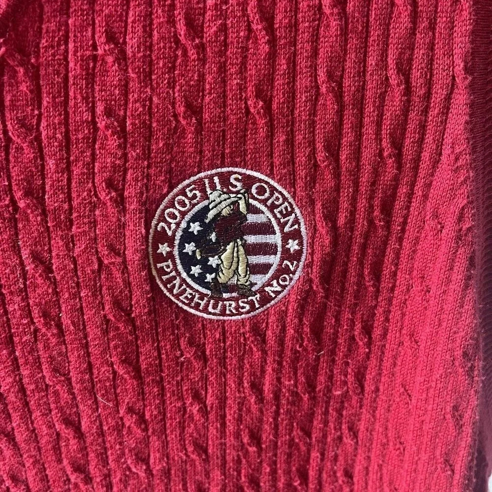 Tommy Hilfiger Cable Knit Sweater Vest Mens‎ L Red Pullover Golf Logo Preppy